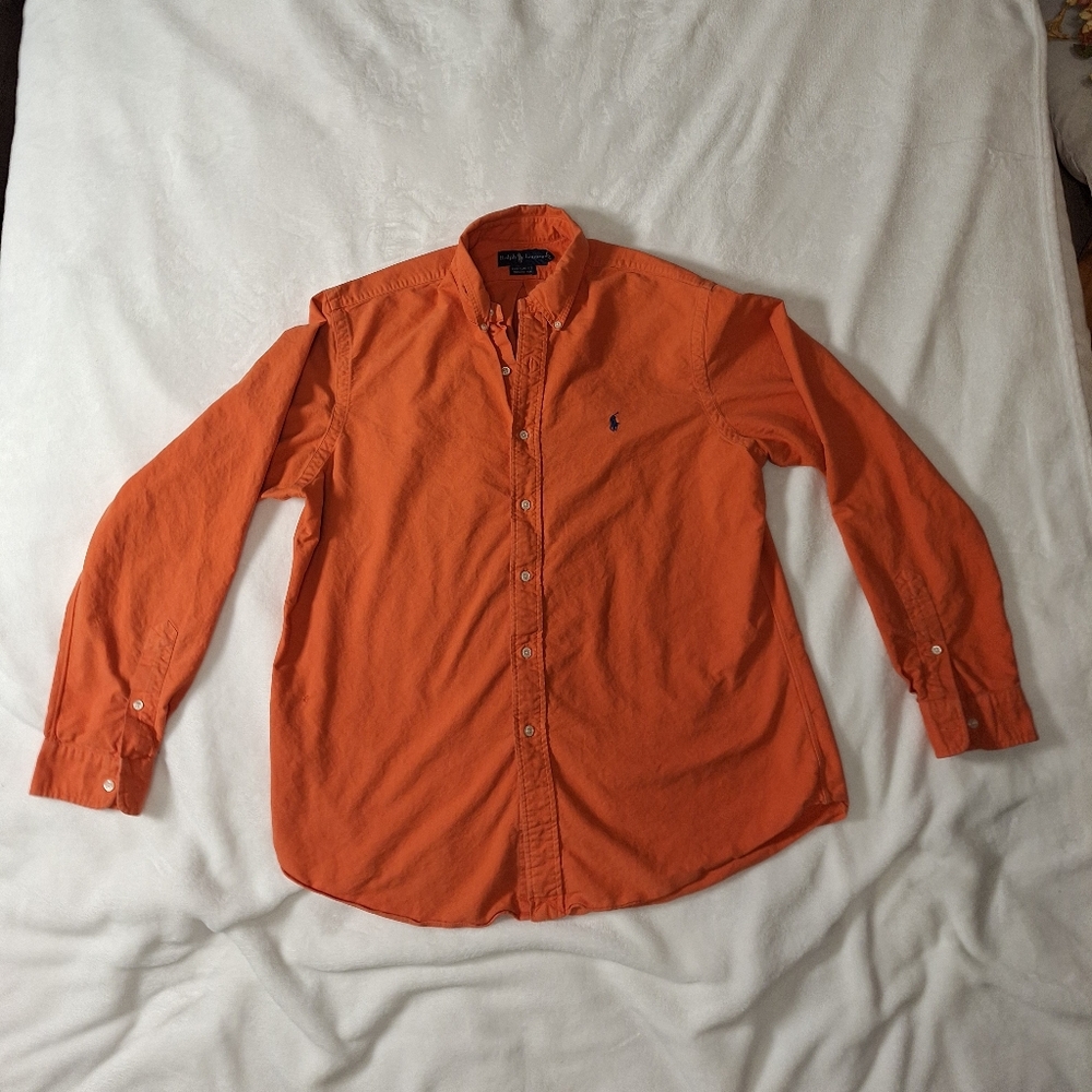 Ralph Lauren Blake Custom-Fit Orange Cotton Button-Down Shirt – Blue Pony Logo